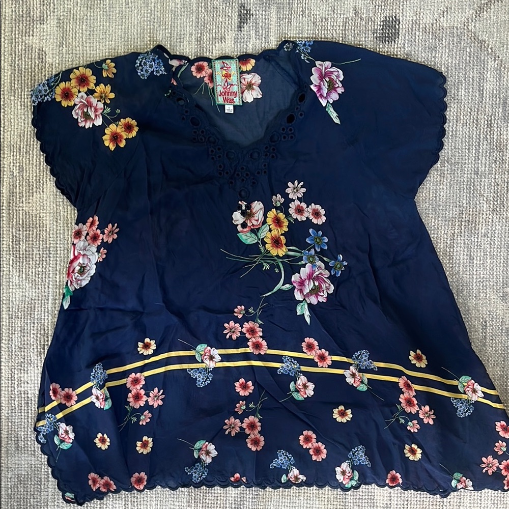 Johnny Was Navy Floral Blouse